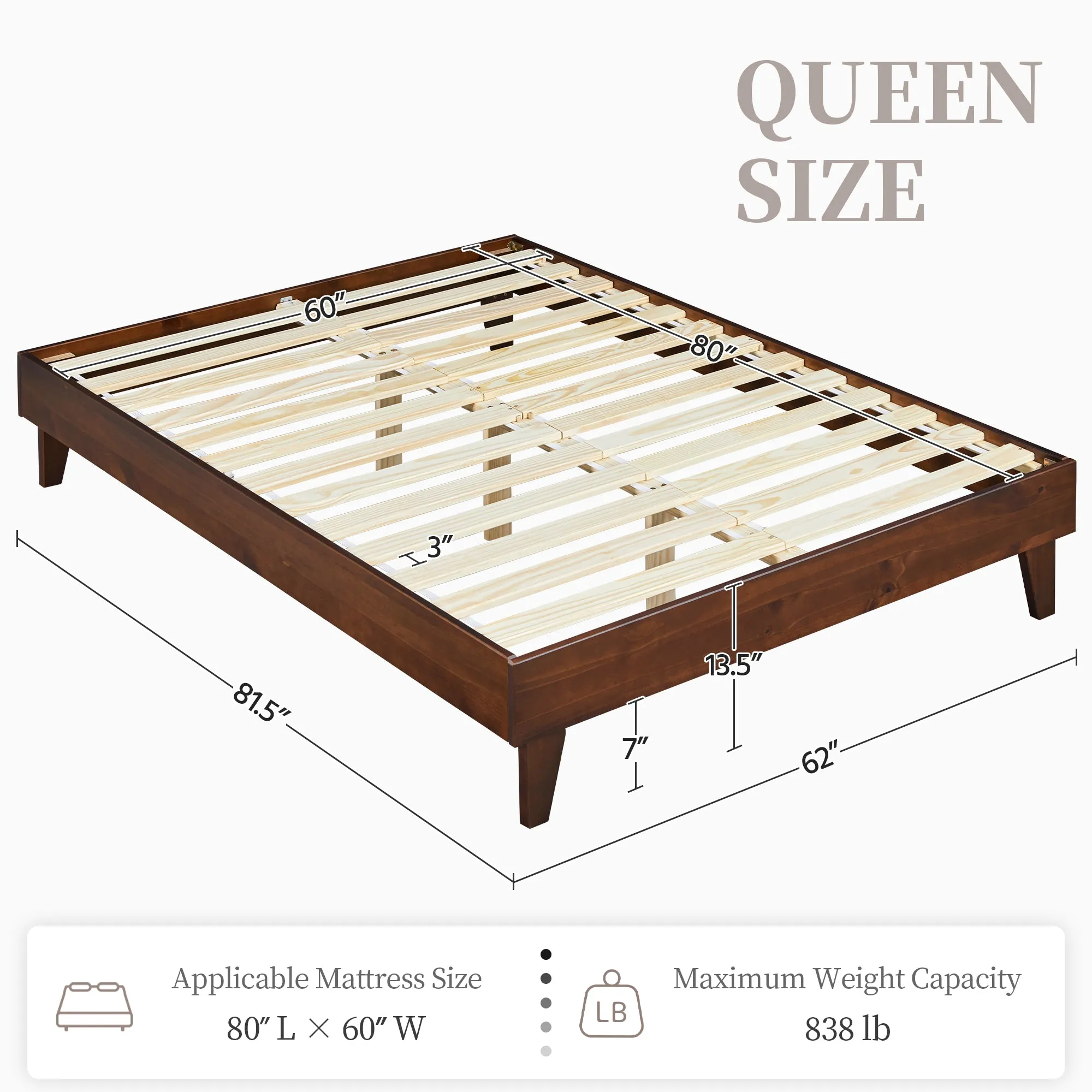 Yaheetech Wooden Bed Frame Smoked Walnut